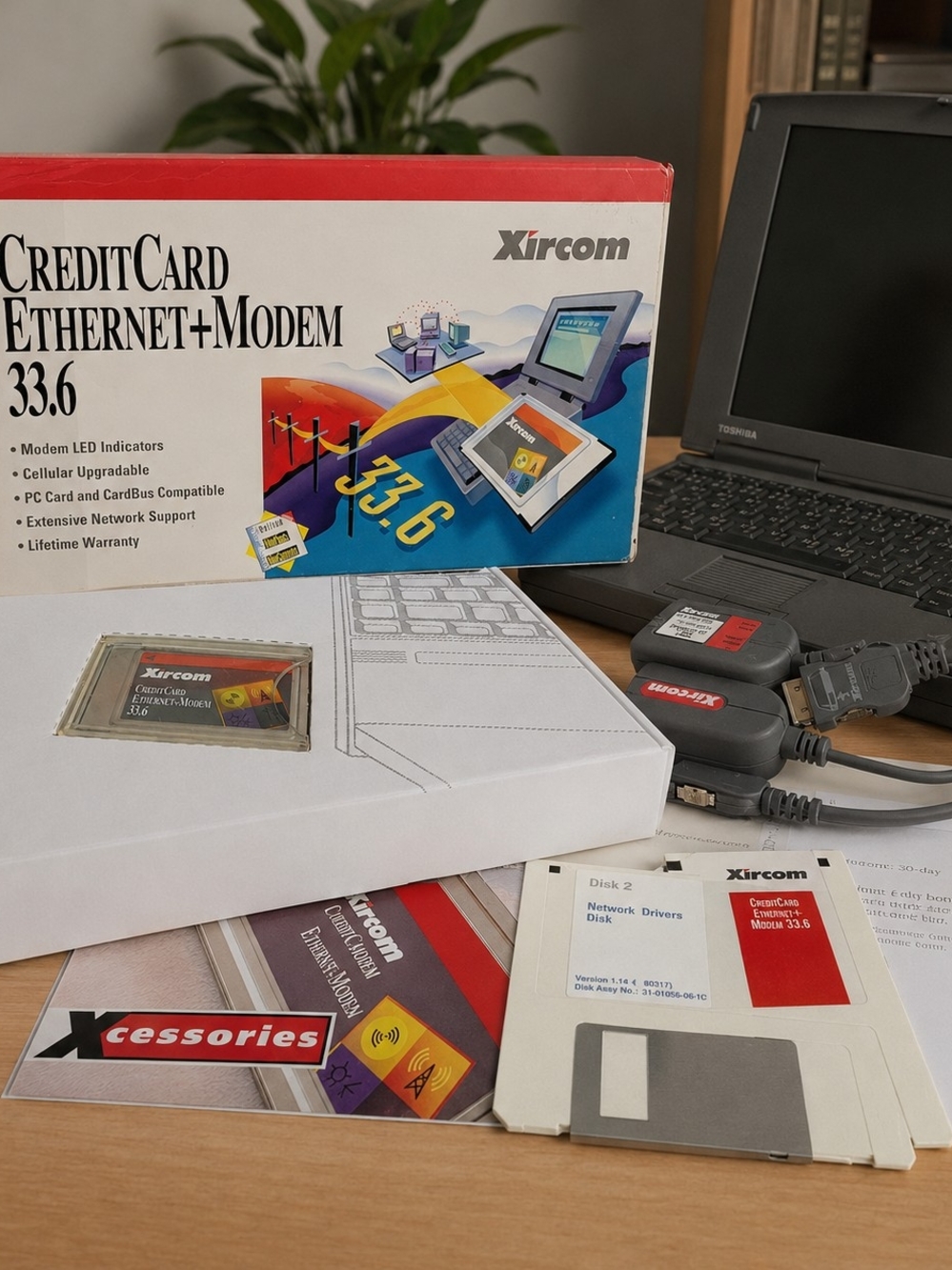 Xircom CreditCard Ethernet+Modem 33.6 PCMCIA Complete Box Vintage
